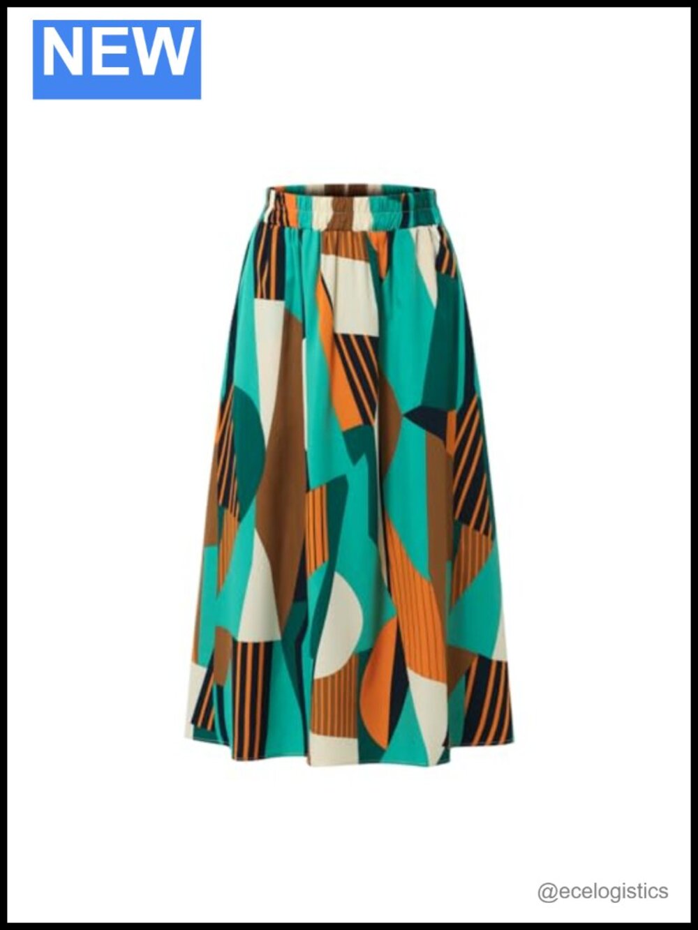 Women's Floral A-Line Midi Skirt with Pockets Elastic High Waist Casual